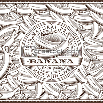 Vintage Bananas Label On Seamless Pattern