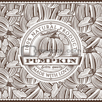 Vintage Pumpkin Label On Seamless Pattern