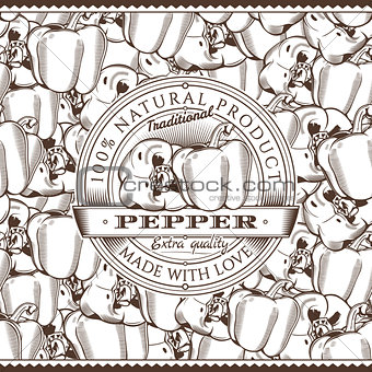 Vintage Pepper Label On Seamless Pattern