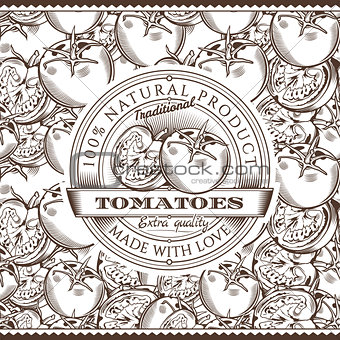 Vintage Tomatoes Label On Seamless Pattern