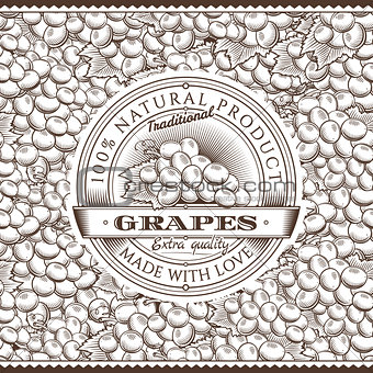 Vintage Grapes Label On Seamless Pattern