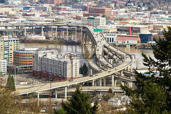 Interstate Freeway over Marquam bridge in Portland