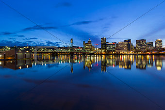 Portland City Downtown Cityscape Blue Hour
