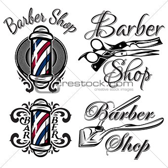 Set of retro barber shop logo. Isolated on the white background