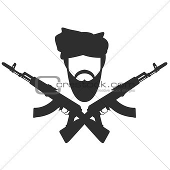 Man in turban two crossed AK-47, terroristm symbol