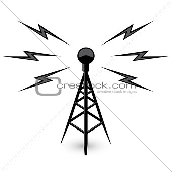 Antenna - broadcast tower icon with lightning