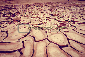 Cracked ground in Valle de la muerte desert, San Pedro de Atacam