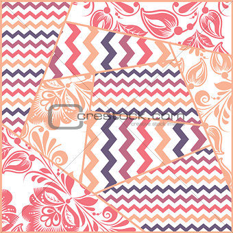 Zigzag, russian floral seamless pattern vector