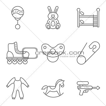 Baby related thin line vector icon set
