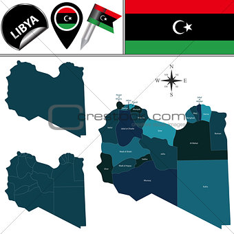 Map of Libya with Named Districts
