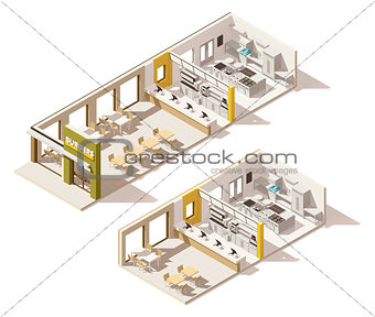 Vector isometric low poly fast food restaurant