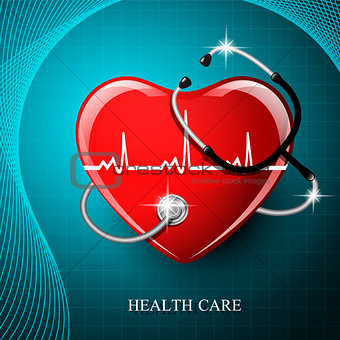 Stethoscope medical equipment and heart shape.