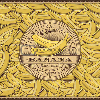 Vintage Bananas Label On Seamless Pattern