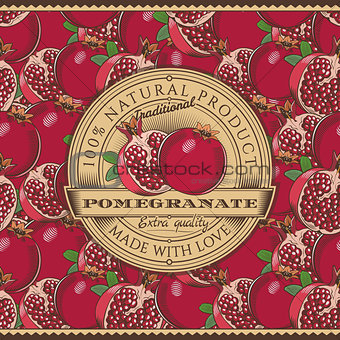 Vintage Pomegranate Label On Seamless Pattern