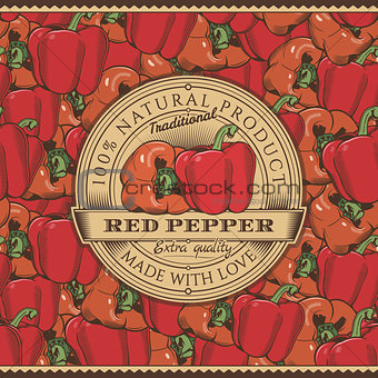 Vintage Red Pepper Label On Seamless Pattern