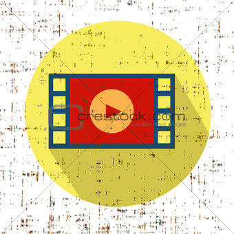 Film movie strip with play retro vector icon with grunge screen texture