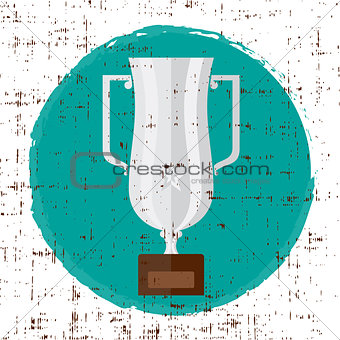 Trophy. Silver flat vector icon with star and grunge screen texture