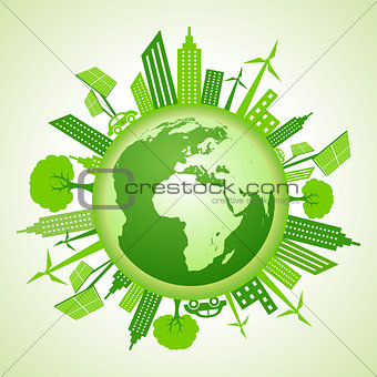 Eco earth concept with green cityscape