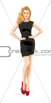 Elegant Fashion Woman in Black Dress. Female Model