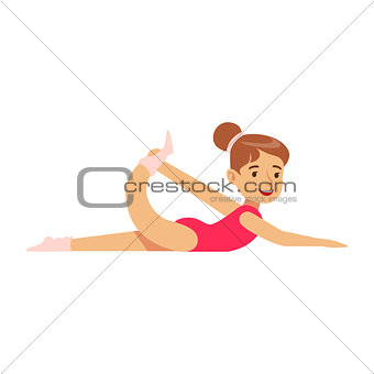 Little Girl In Red Leotard Doing Gymnastics Stretching Exercise In Class, Future Sports Professional