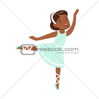 Little Girl In Blue Dress Dancing Ballet In Classic Dance Class, Future Professional Ballerina Dancer