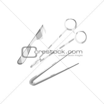 Pincer And Scalpel Knife Surgeon Tools, Part Of Doctor Of Medicine Equipment Set Isolated Object