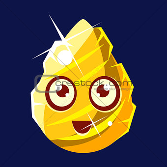 Golden Egg-Shaped Cute Fantastic Character With Big Eyes Vector Emoji Icon