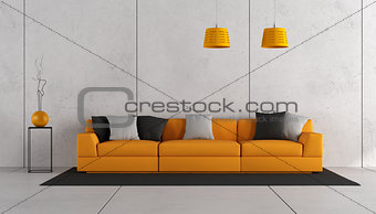 Concrete room with modern sofa