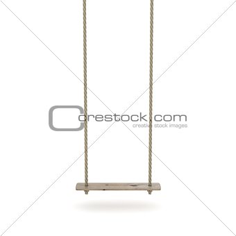 Swing made of rope and a wooden plank. 3D