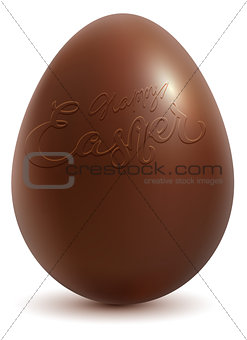 Happy easter. Brown chocolate egg on white background