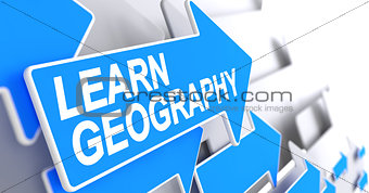 Learn Geography - Text on the Blue Pointer. 3D.