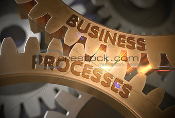 Business Processes on Golden Gears. 3D Illustration.