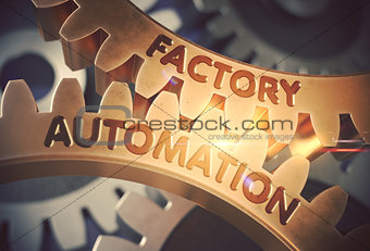 Factory Automation on the Golden Gears. 3D Illustration.