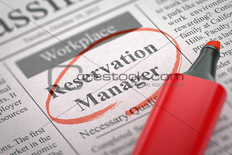 Now Hiring Reservation Manager. 3d.