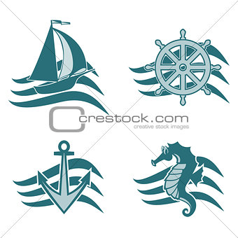 Set of logos on the theme of the sea