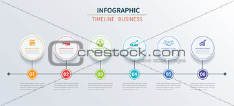 Business infographics template 6 data with circle. Can be used f