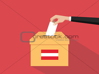 austria election vote concept illustration with people voter hand gives votes insert to boxes election with long shadow flat style