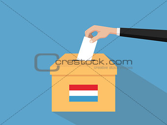 luxembourg election vote concept illustration with people voter hand gives votes insert to boxes election with long shadow flat style