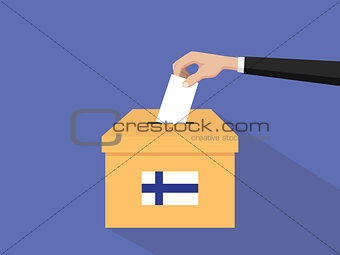finland election vote concept illustration with people voter hand gives votes insert to boxes election with long shadow flat style
