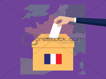 france election vote concept illustration with people voter hand gives votes insert to boxes election with long shadow flat style