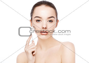 Beauty girl holding drainage massage face roller