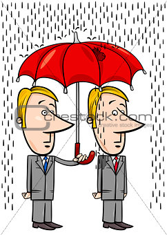 businessmen under umbrella cartoon