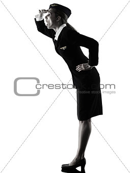 Stewardess cabin crew woman looking away surprised isolated silh