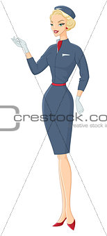 Vector illustration of attractive young stewardess in blue uniform