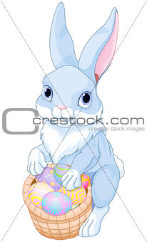 Easter Bunny with a Basket Full of Easter Eggs