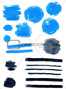 Blue and black vector watercolor blots