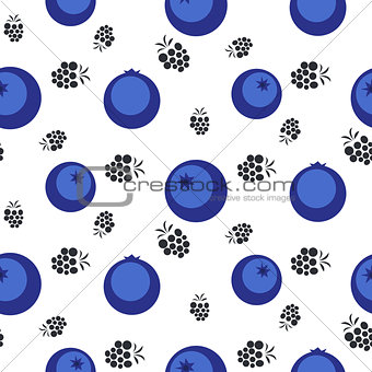 Blueberry and blackberry seamless purple pattern on white.