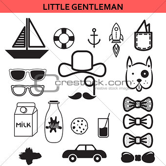 Little gentleman outline vector icons.