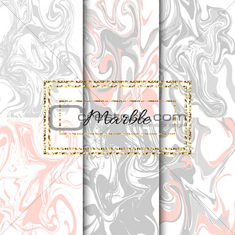 Marble texture vector set. Hand drawn ink marble.