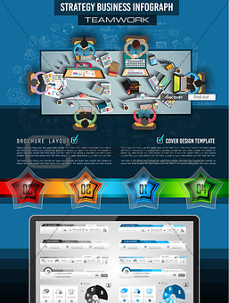 Infograph Brochure template with hand drawn sketches and a lot of mockups design elements